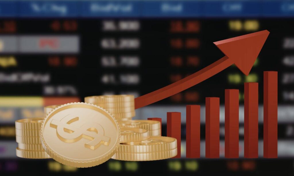 Rising financial graph and stacked coins symbolizing long-term Healthcare franchise growth and stability with Ace Home Care Franchise compared to trend-based businesses.
