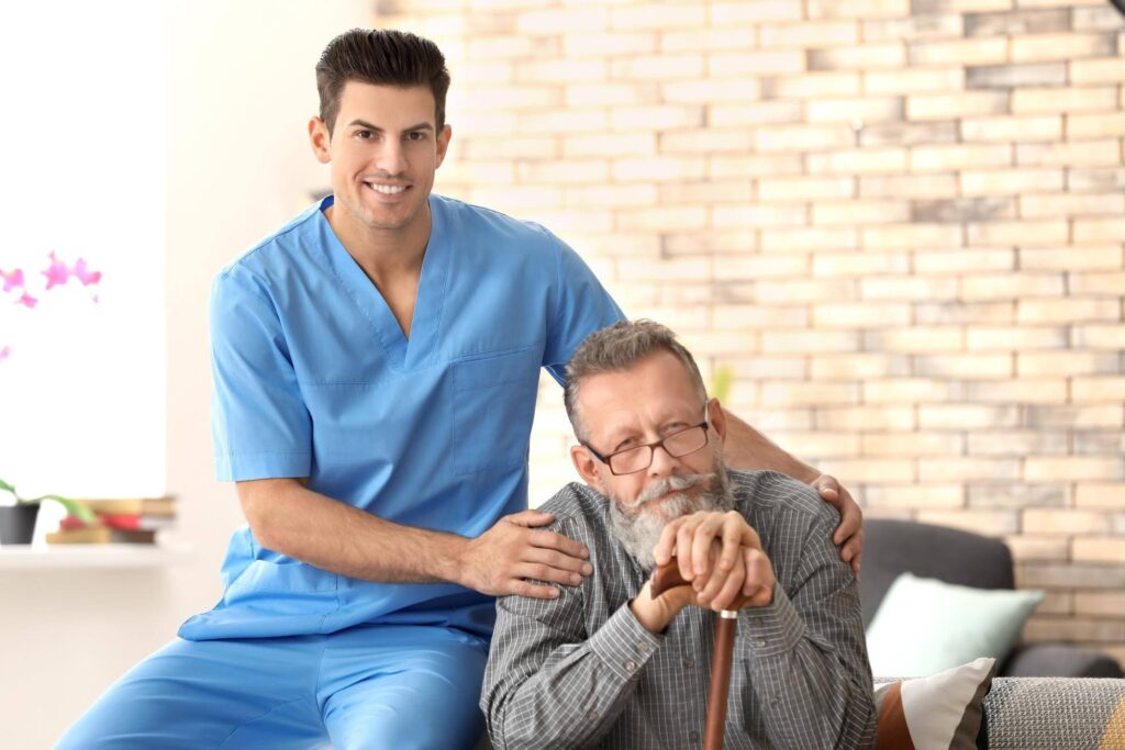Professional caregiver providing compassionate senior care to an older adult, highlighting why an Ace Home Care Franchise is a smart investment in the growing home care industry.