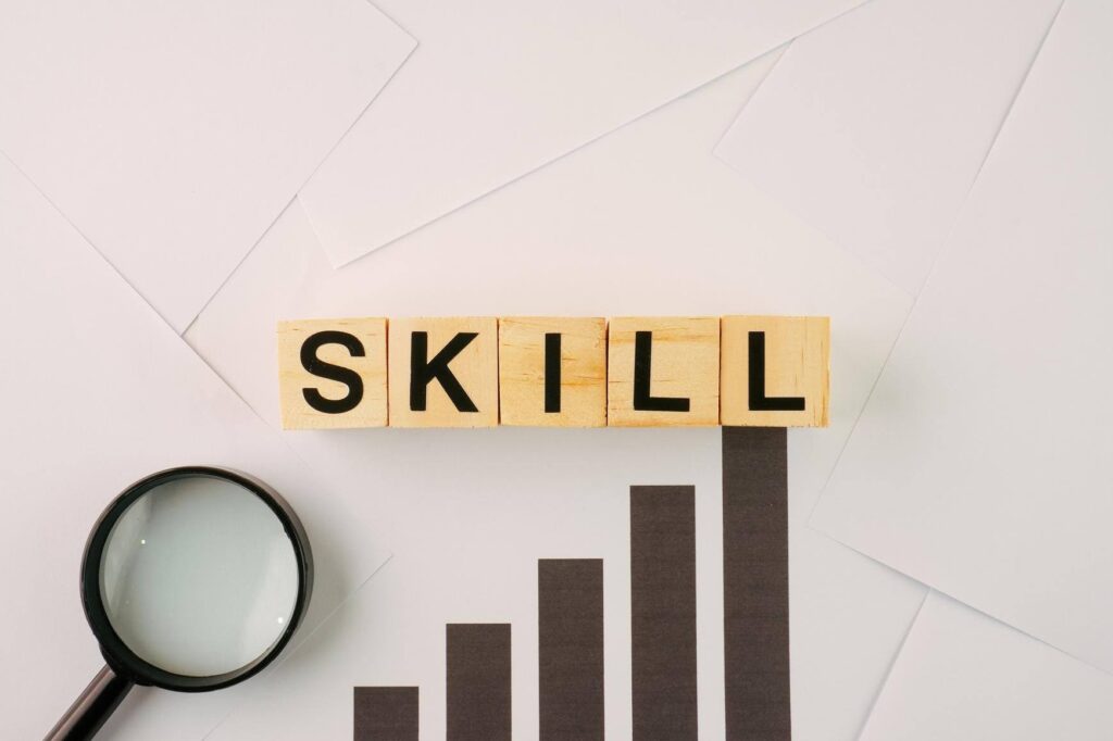 Skill development concept with rising growth chart, representing the essential skills Ace Home Care Franchise helps entrepreneurs build to become successful home care franchise owners.