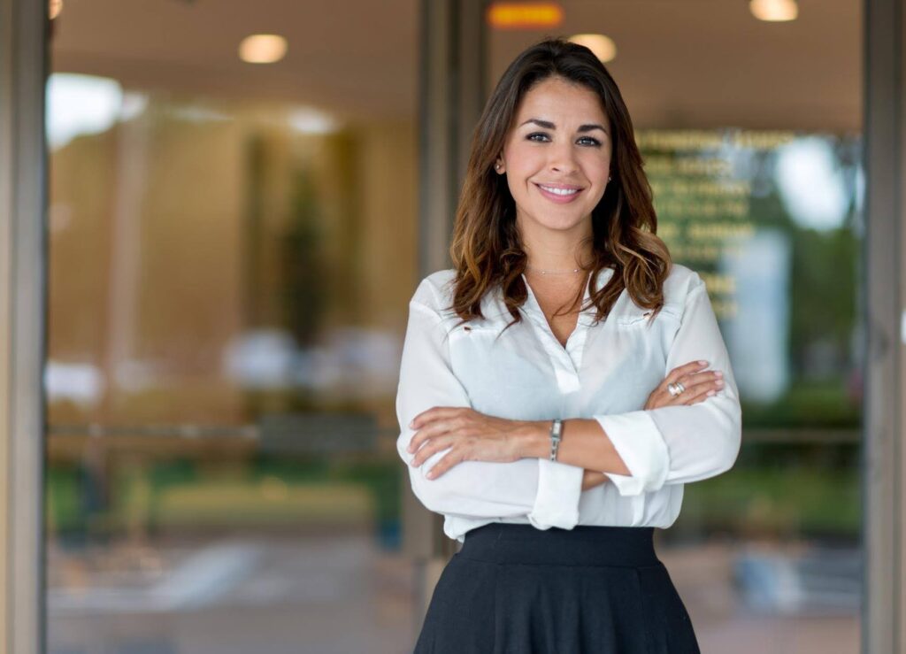 Confident female entrepreneur representing the growing success of Women franchise owners with Ace Home Care Franchise